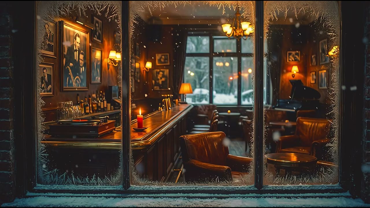 Winter Night Cozy Ambience: Snow Outside, Warm Room & Soft Jazz Piano