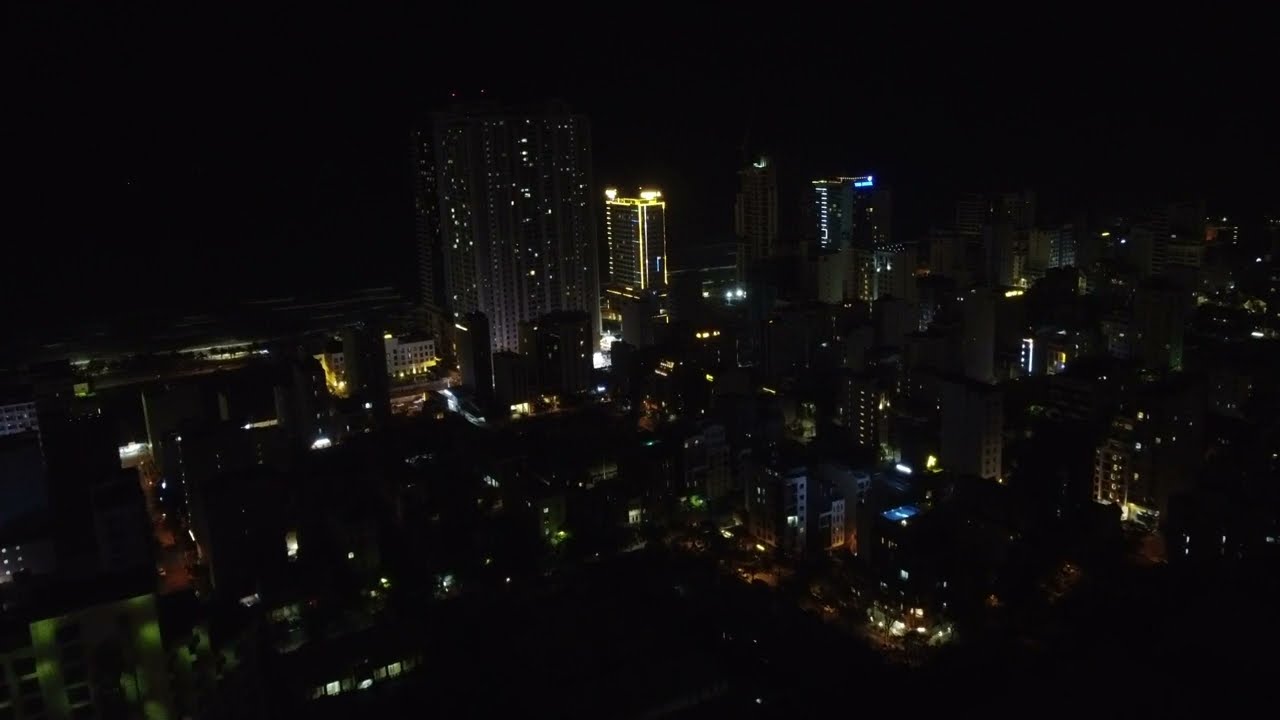 Night drone footage over Da Nang, Vietnam
