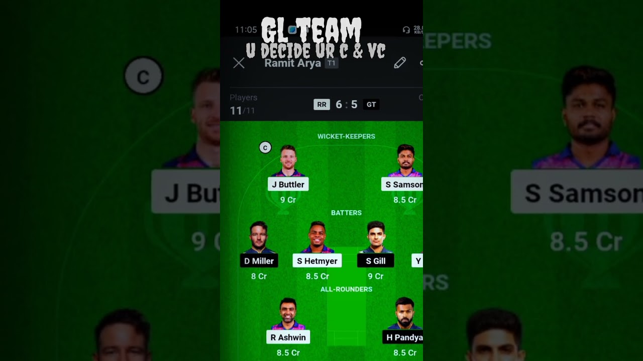 gt vs rr dream 11 team 