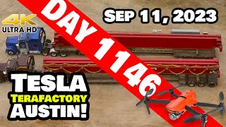 BRIDGE CRANES AT STAMPING ARRIVE AT GIGA TEXAS - Tesla Gigafactory Austin 4K  Day 1146 - 9/11/23