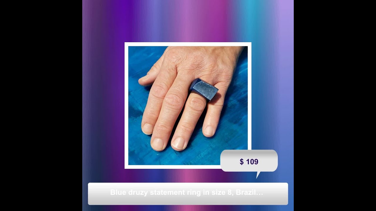 Blue druzy statement ring in size 8, Brazilian druzy ring in size 8, Very Unique Ring for Any Occ...