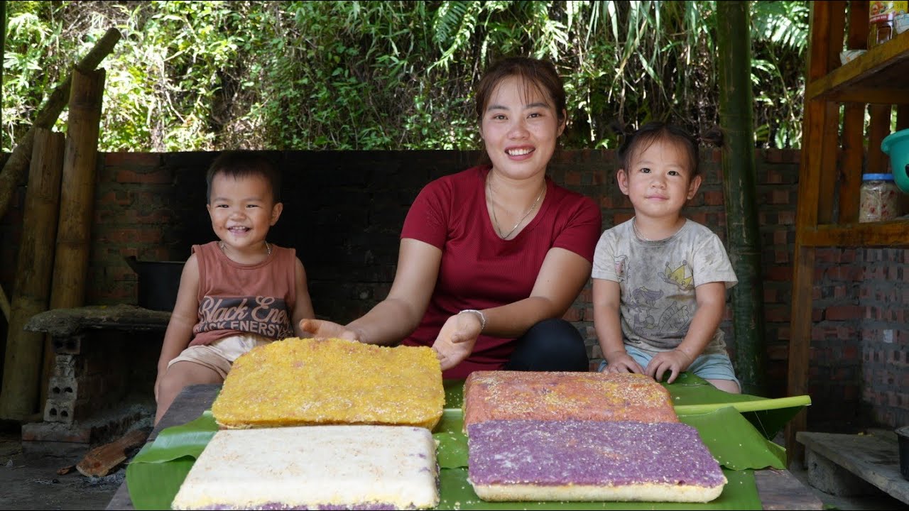 How to make delicious green bean sticky rice cakes, bring to the market to sell with your children