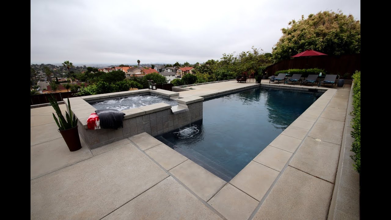San Diego Pools - Linear Pool with Raised Spa with Cascades
