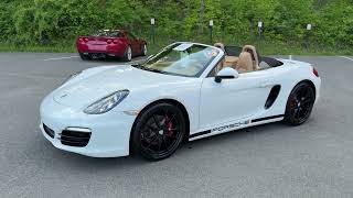 14 Porsche Boxster S. White. Luxor Beige int with a Black top. 3.4 6 cyl with a PDK. Loaded car!