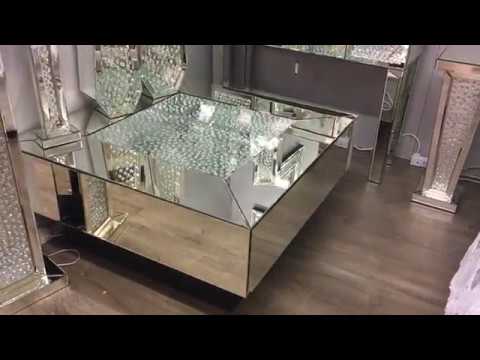Floating Crystal Mirrored &amp; Black Coffee Table - YouTube