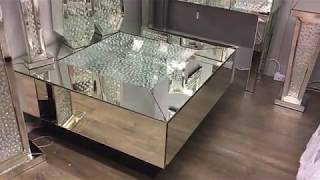 Famous Floating Crystal Mirrored & Black Coffee Table Profile