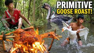 Primitive kh - Open Fire Goose Roast | Survival Cooking Skills Exposed