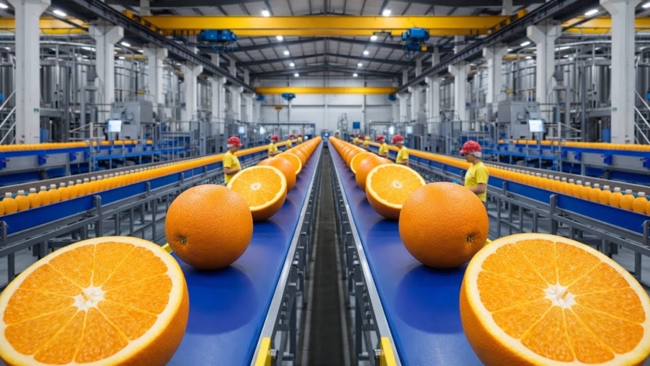 Dirty Oranges Being Cleaned in Factory 🍊Satisfying Orange Juice Bottling Process  