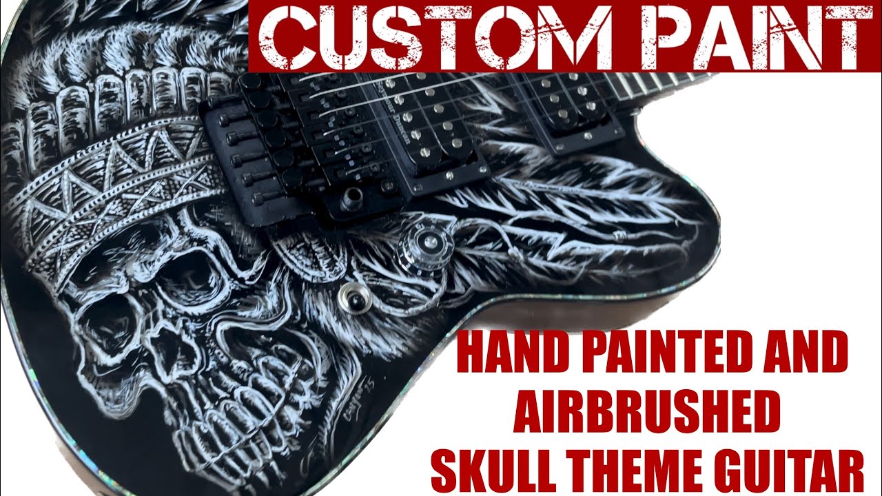 Custom painted pinstriped, guitar, skull Indian headdress 