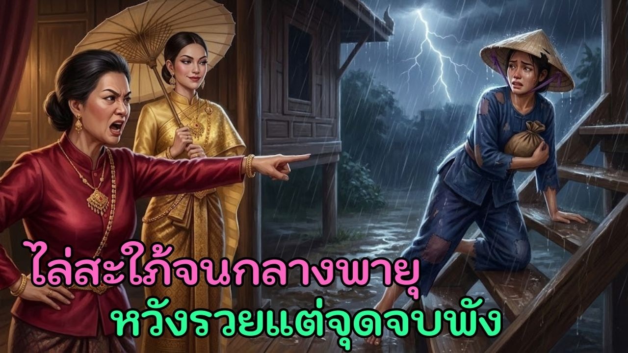 แม่ผัวหน้าเงินไล่สะใภ้จนตากฝนกลางพายุหวังรับลูกเศรษฐีแต่เจอจุดจบจำจนตาย.