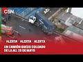 UN CAMIÓN quedó COLGANDO de la AU. 25 de MAYO: CORTE TOTAL DEBAJO de la AUTOPISTA