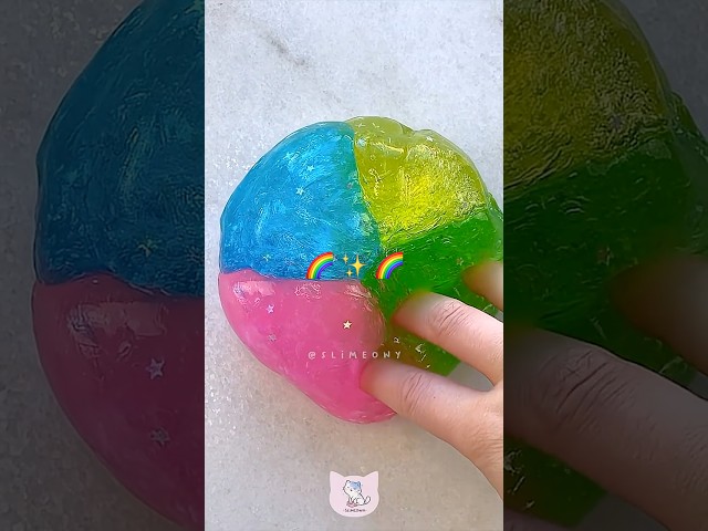 Rainbow clear slime mixing 🌈 satisfying ASMR :)