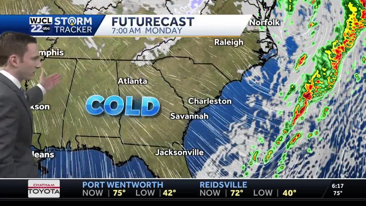 Cold front moves through tonight, temperatures plummet on Monday - YouTube
