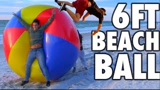 GIANT 6FT BEACH BALL VS TRAMPOLINE! | JOOGSQUAD PPJT