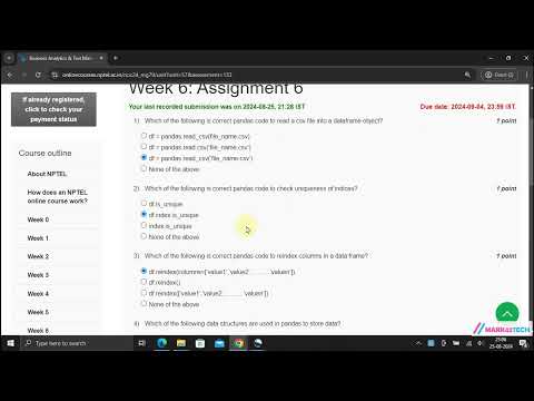 NPTEL Business Analytics & Text Mining Modeling using Python Week6 Assignment6 Solution JULY 2024