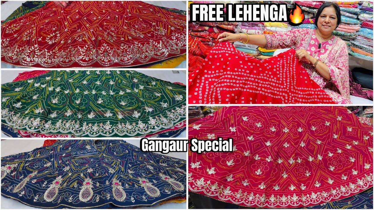 FREE Lehenga for Gangaur! Stunning Bandhej & Handwork Styles with FREE Stitching! 💖 Shop NOW!"