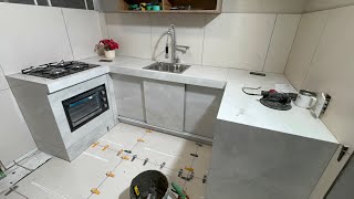 Como fazer uma cozinha planejada de concreto e piso, pode lavar sem medo de estragar 
