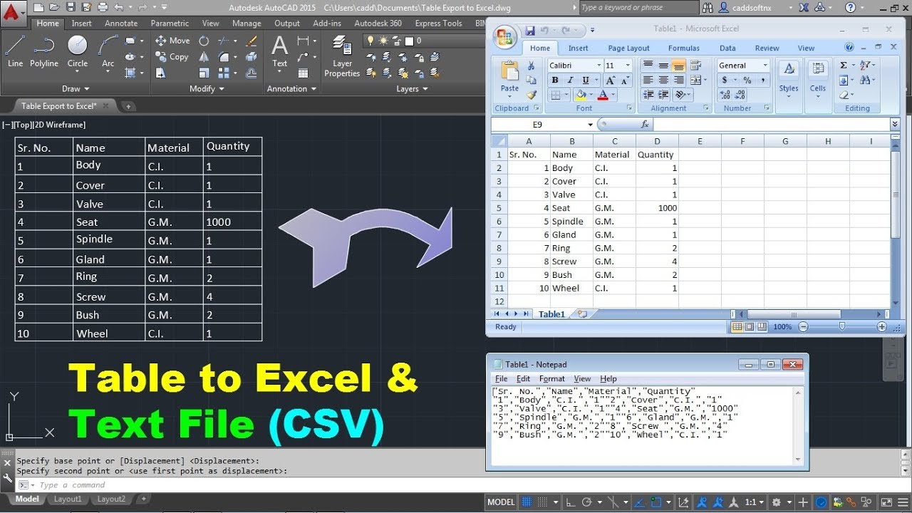 auto cad excel