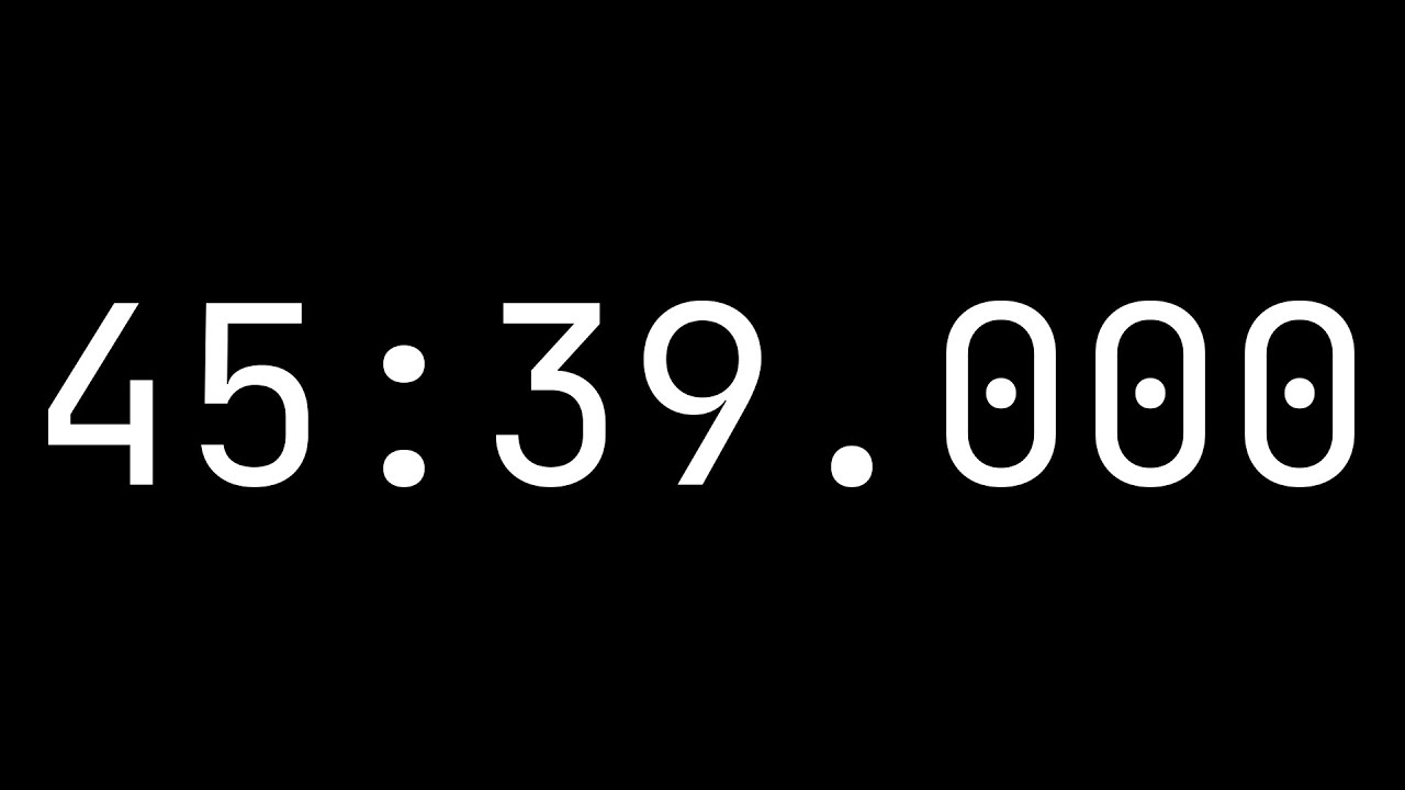 Countdown timer 45 minutes, 39 seconds [45:39.000] - White on black ...
