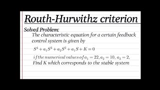 Find K for Stability Using Routh-Hurwitz Criterion | Control Systems Solved Problem