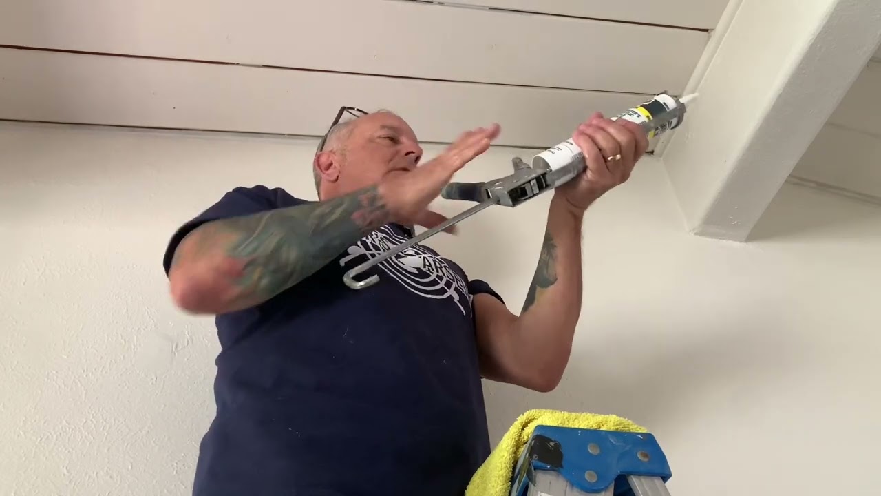 Caulking Every Board Of An Open Beam Ceiling | 