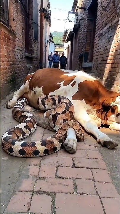 python wrapped around cow in settlement 🐍🐄 - YouTube