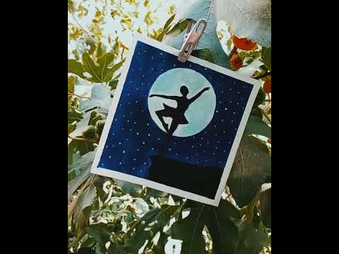 نقاشی زیبا دختر و ماه شبانه با رنگ اکریلیک لایک و کامنت یادتون نره دوستان