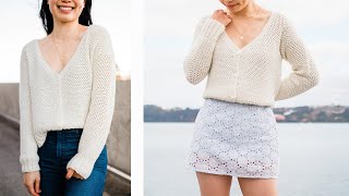 Button Down Crochet Cardigan - How to crochet a cropped v-neck cardigan for fall!