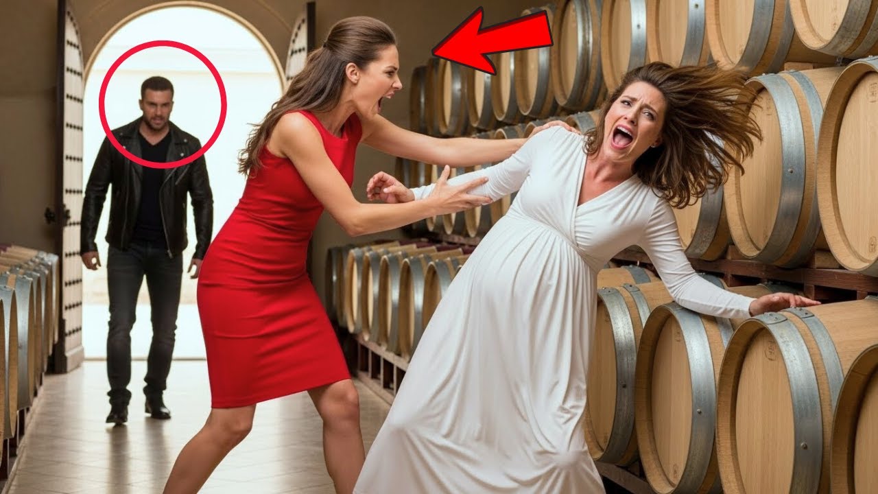During a Wine Tasting, the Mistress Shoves the Pregnant Wife—She Laughs… Until the Man in Black Arri