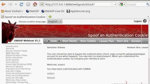 WebGoat 5.3 - Spoof an Authentication Cookie