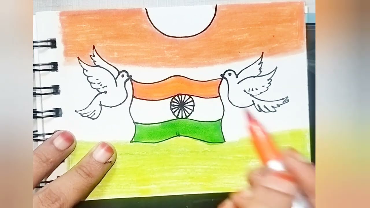 Indian Flag with dove drawing | Easy Republic Day drawing for kids 