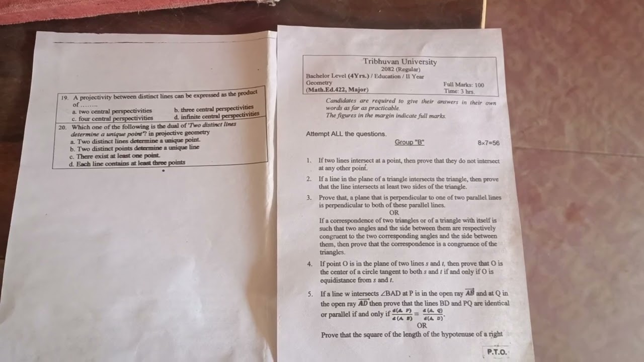 Geometry B.Ed. 2nd year T.U. Mathematics Question 2082