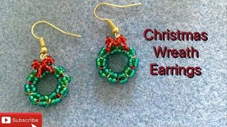3D beaded Christmas wreath earrings tutorial