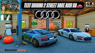 اختبار قيادة سيارتي أودي R8 وصلتا للصيانة | تجربة قيادة واقعية لموكب في BeamNG | Logitech G29 screenshot 1