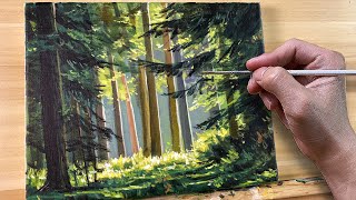 Acrylic Painting Morning Forest Landscape / Correa Art