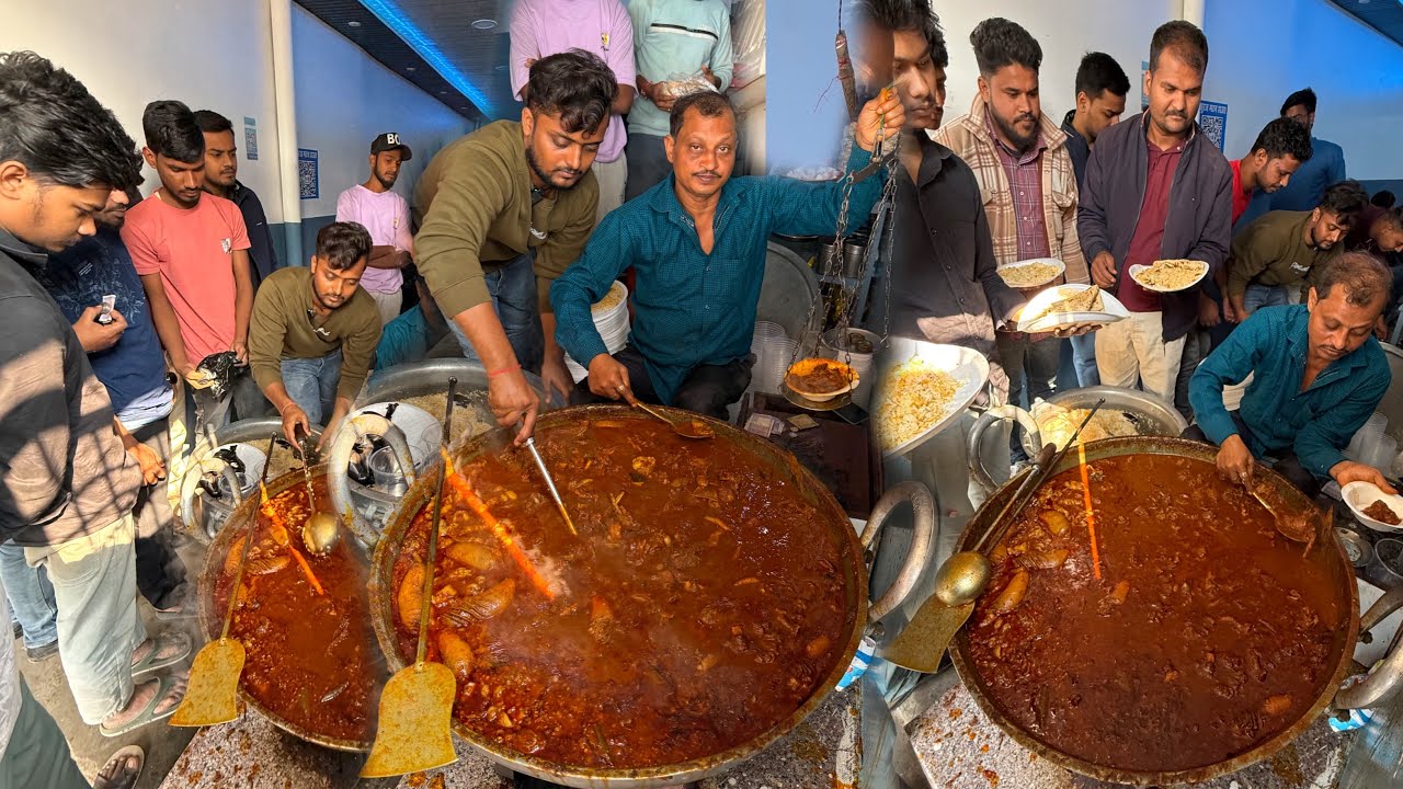 लोग धक्का-मुक्की करने लगते सूरज होटल का तराज़ू वाला मटन खाने के लिए।3 घंटों में 70kg मटन ख़त्म ।