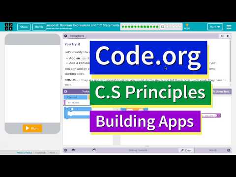 Boolean Expressions and "If" Statements Lesson 8.13 Tutorial with Answers Code.org CS Principles