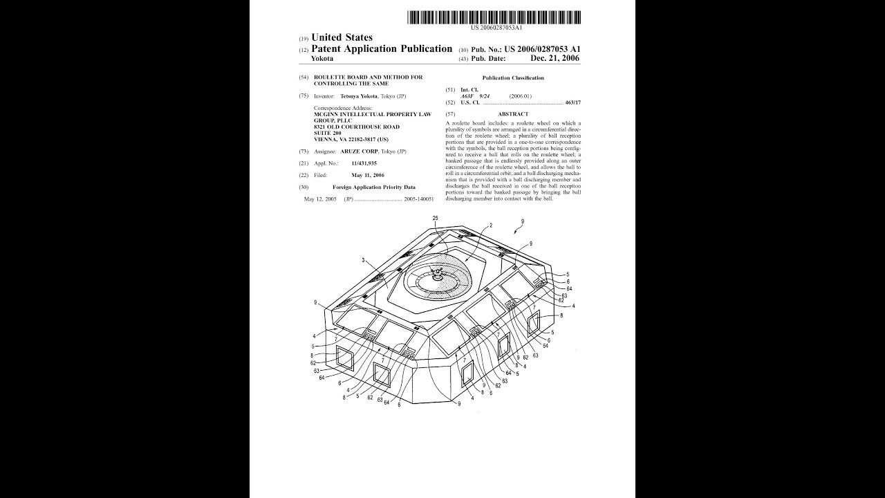 Roulette Patent US20060287053A1 - Roulette Board and Method for Controlling the Same
