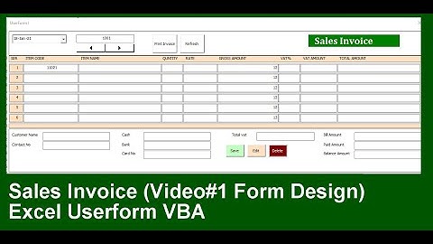 Create Sales Invoice Form  (Form Design Video#1) Excel VBA