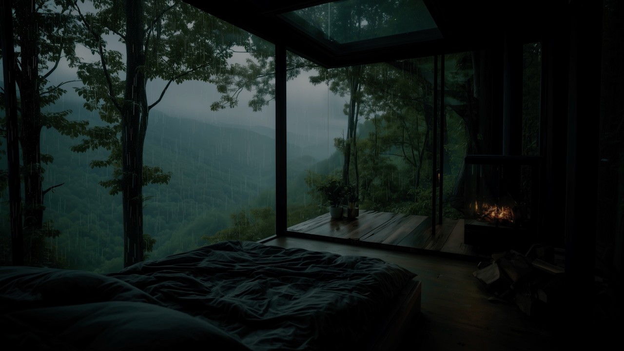 Rain Sounds for Sleep | Emerald Forest at Night (Light Thunderstorm) | 8 Hours