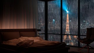 Rain Sound for Sleeping in Cozy Bedroom with Night City View - Deep Sleep, Stress Relief and Fatigue