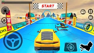 Impossible Car Tracks 3D - Yellow Lambo Driving Quick Race 1vs1 Amazing Stunts - Android Gameplay