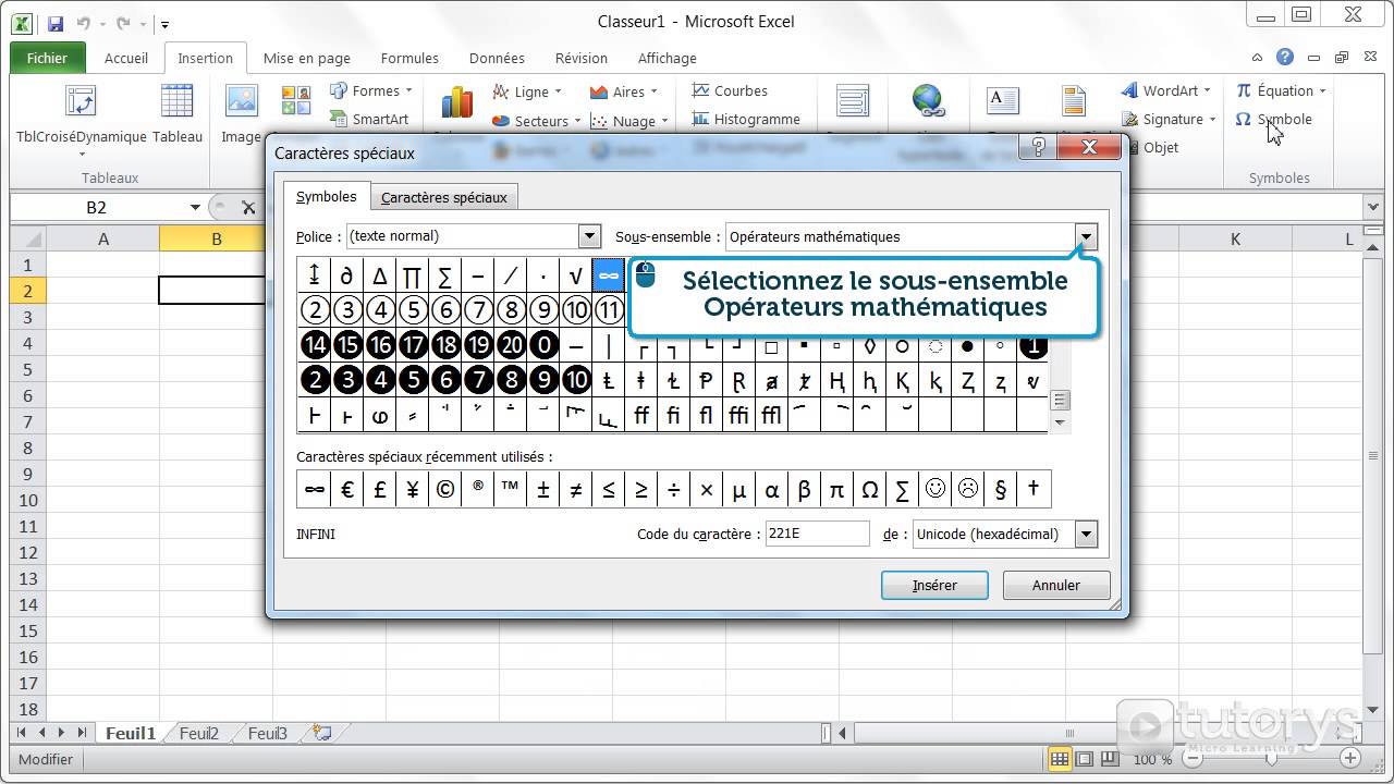 mettre un tiret sur excel
