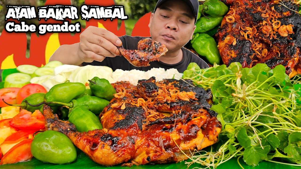 MUKBANG AYAM BAKAR UTUH SIRAM SAMBEL + CABE GENDOT + LALAPAN ANTANAN, TELOLET OM