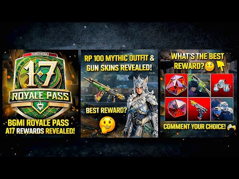BGMI Royale Pass A17 All Rewards Revealed 😱 | RP 100 Mythic Outfit & Gun Skins Full Overview | #bgmi