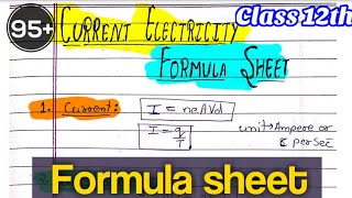||Formula Sheet|| Current electricity| Class 12th| Physics chapter 3| @Edustudy point