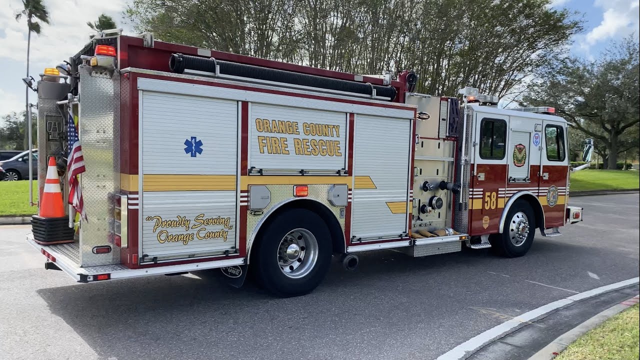 OCFRD Engine 58 responding to fire alarm w/ peak Q [4K]