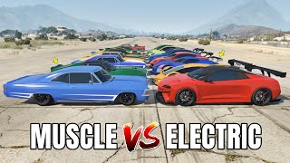 GTA 5 ONLINE  MUSCLE CAR WHEELIE VS ELECTRIC CAR (WHICH IS FASTEST?)