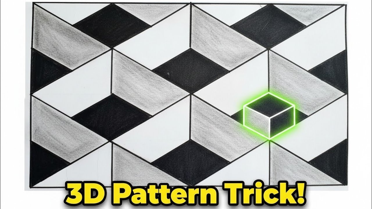 3D Geometric Ornament Pattern ✨ Easy Optical Illusion Drawing | Step by Step Tutorial