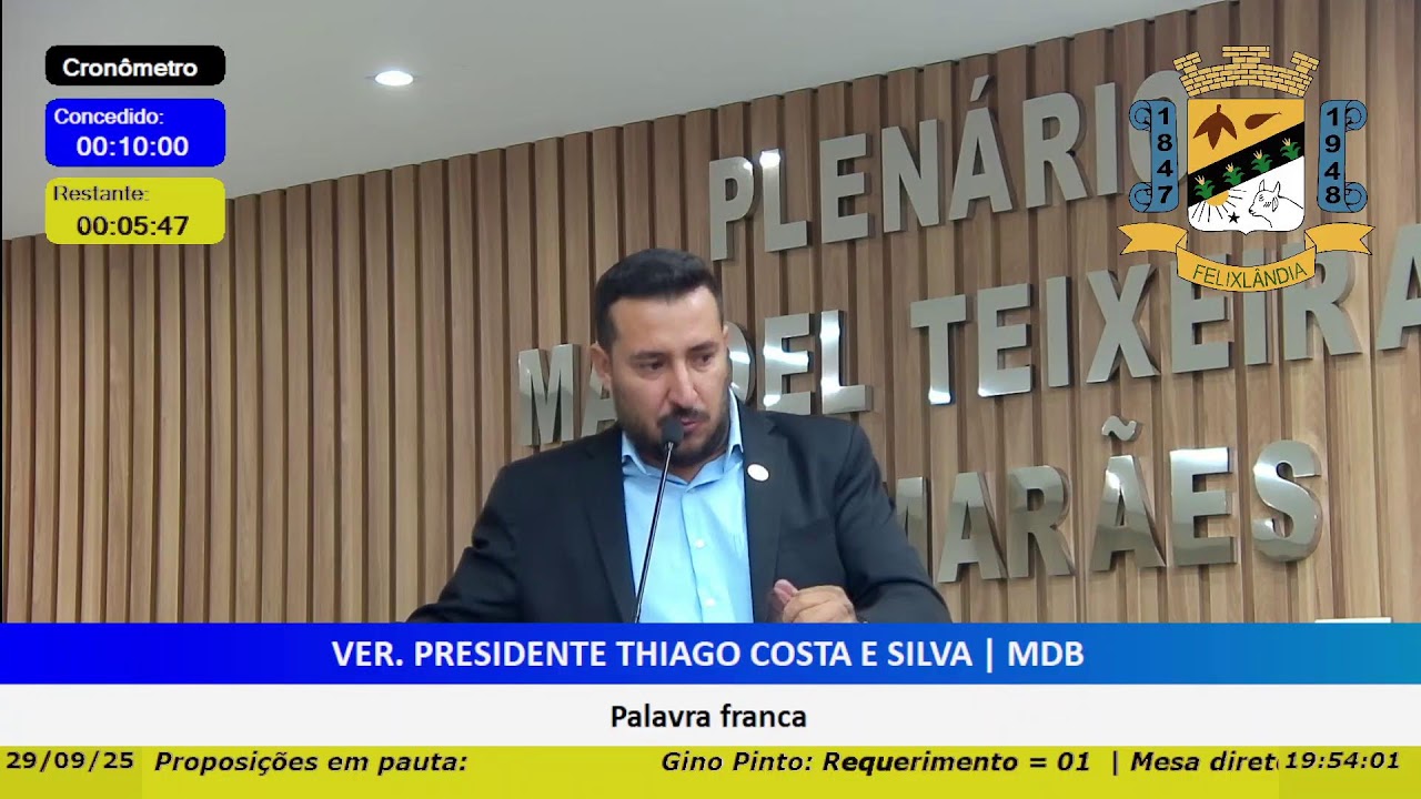 Reunião Ordinária (29/09/2025) Câmara Municipal de Felixlandia